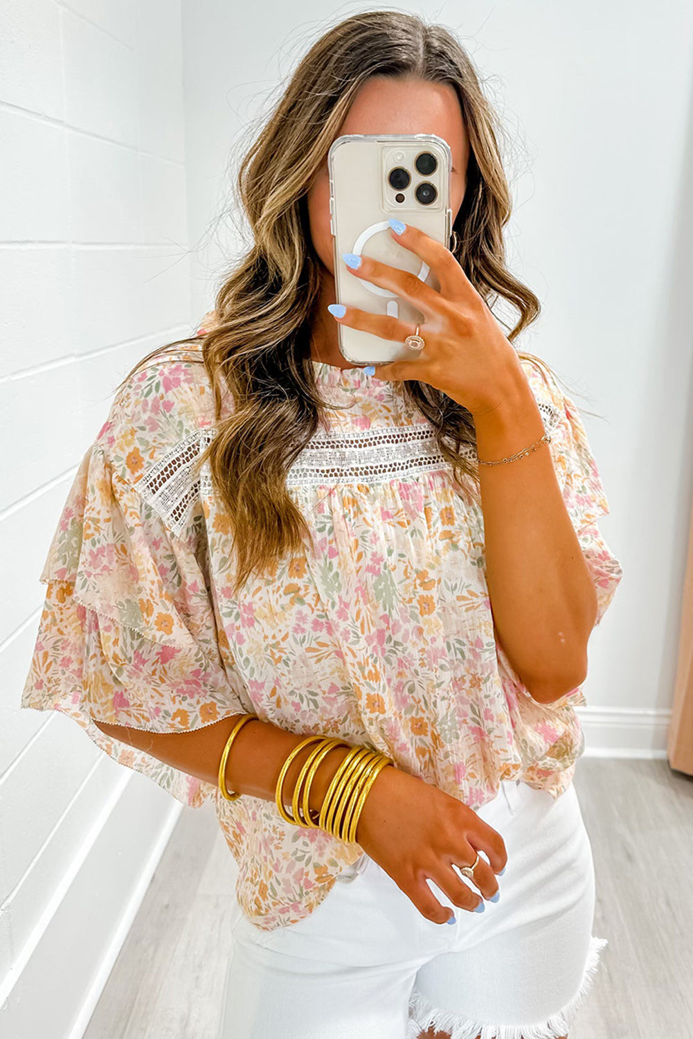 Multicolor Floral Ruffle Sleeves Blouse