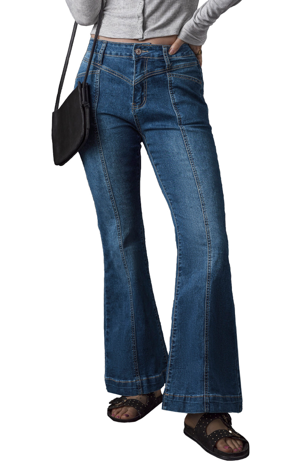 High Waist Seam Flare Jeans