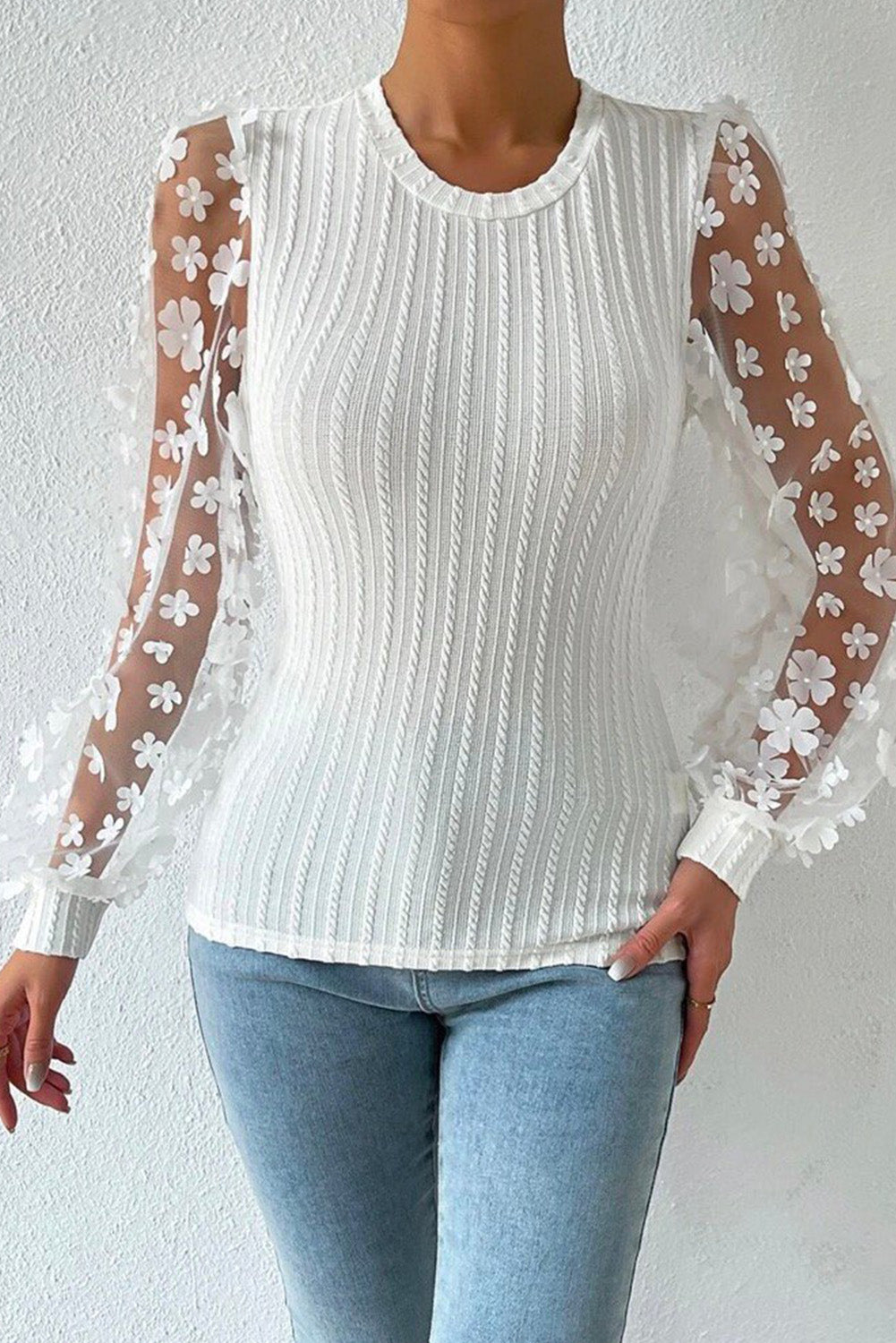 Mesh Sleeves Knit Blouse