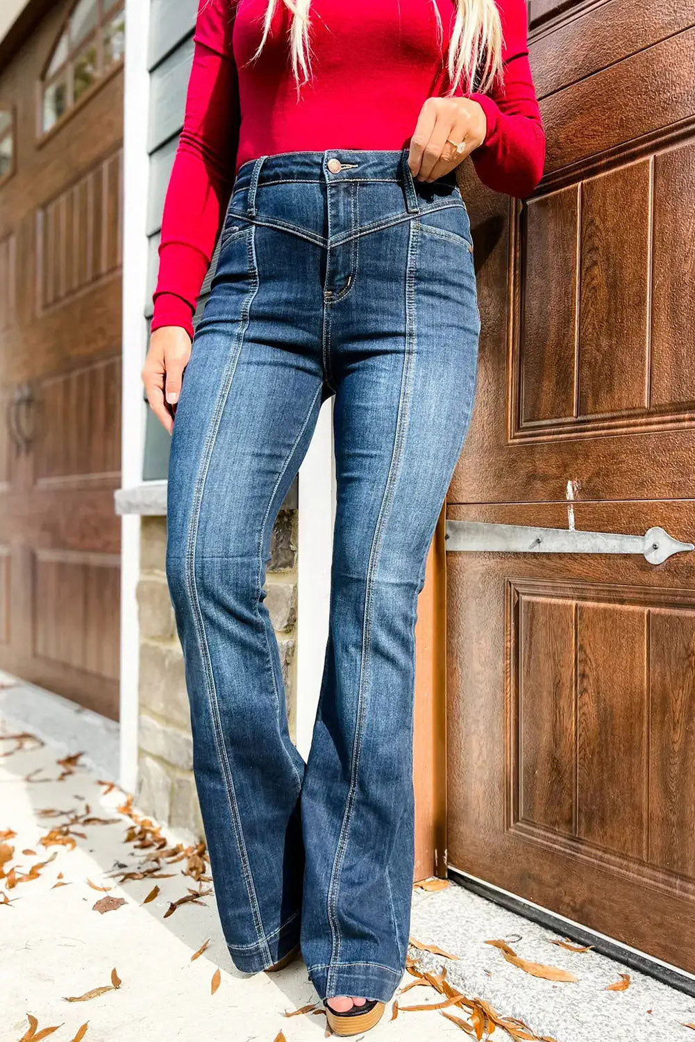 High Waist Seam Flare Jeans