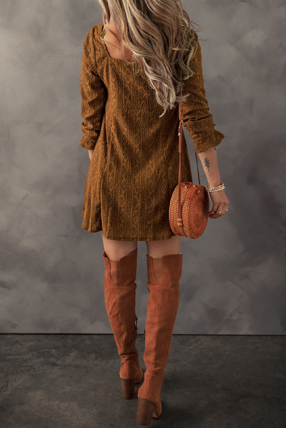 Chestnut Crochet Mini Dress