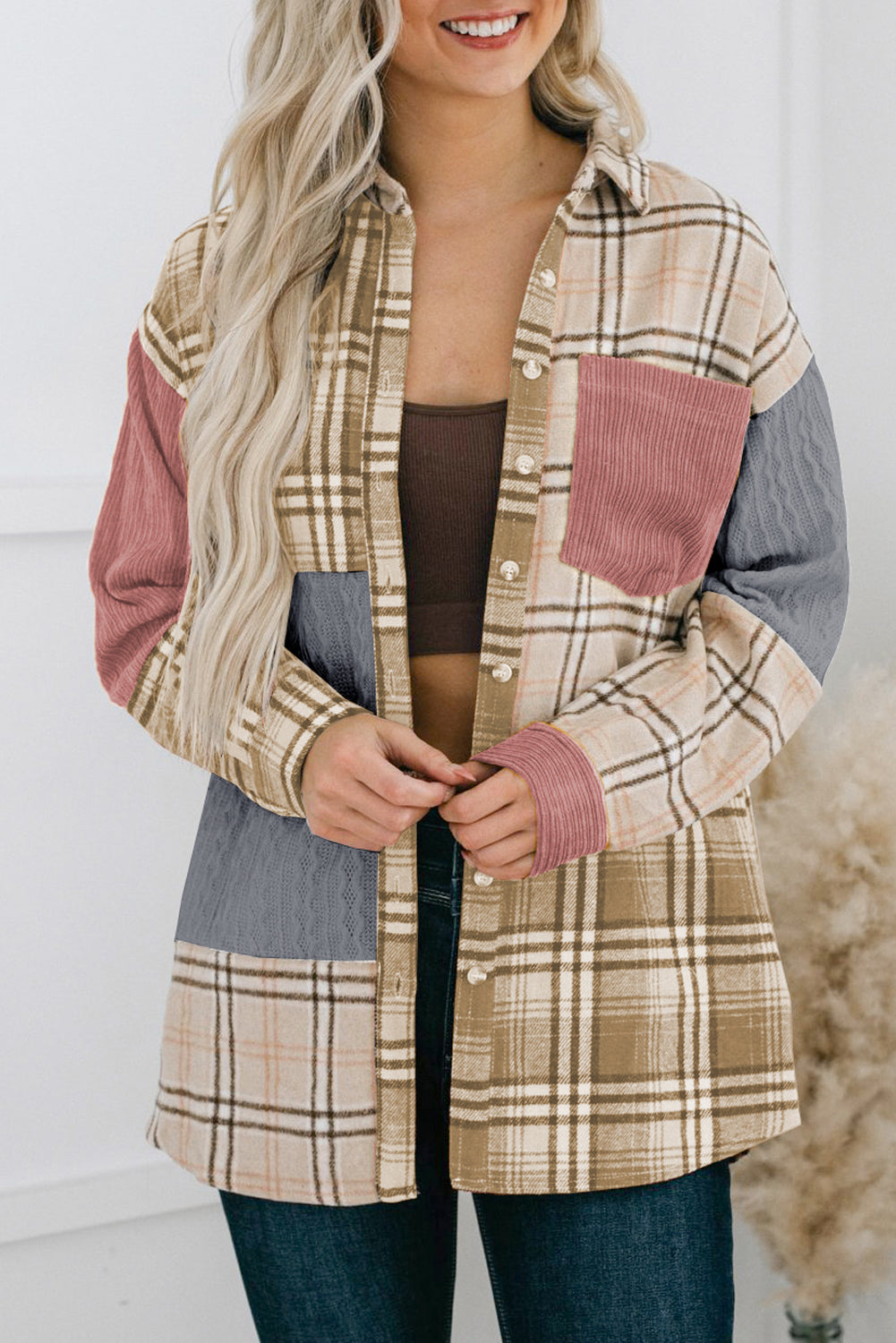 Color Block Patchwork Shirt Jacket