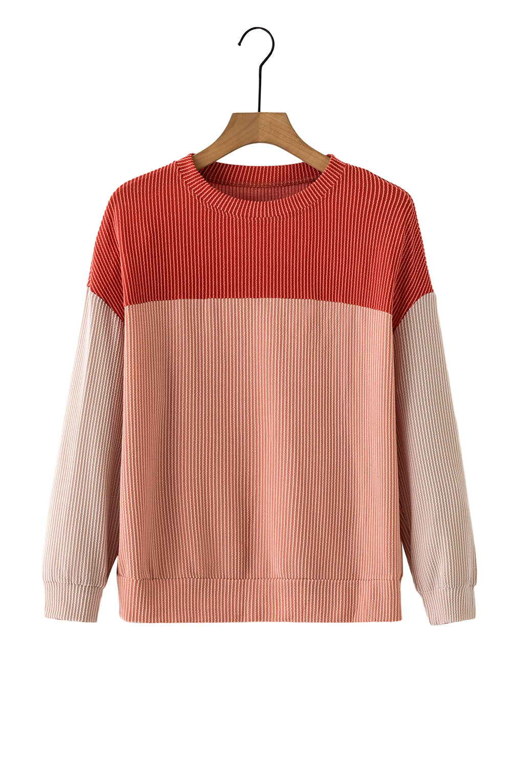 Color Block Long Sleeve Ribbed Loose Top