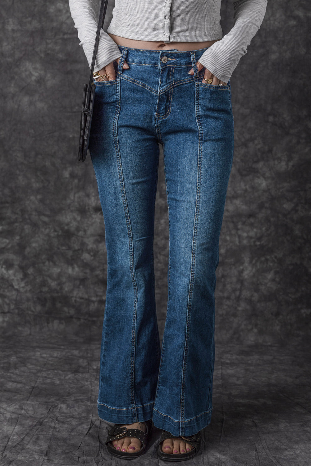 High Waist Seam Flare Jeans