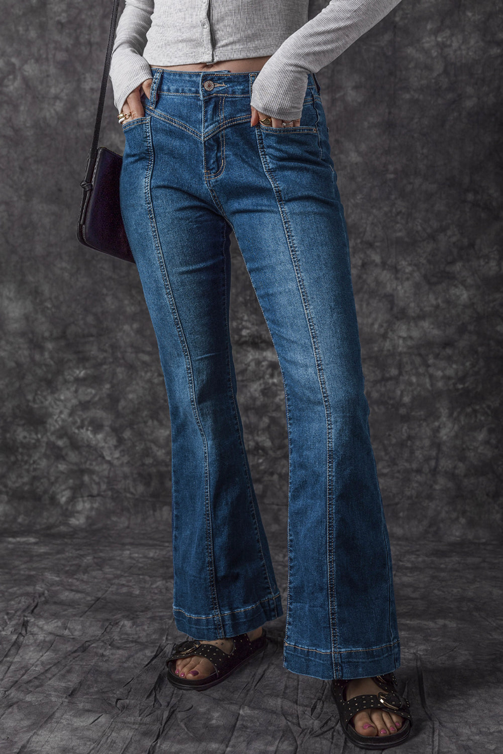 High Waist Seam Flare Jeans