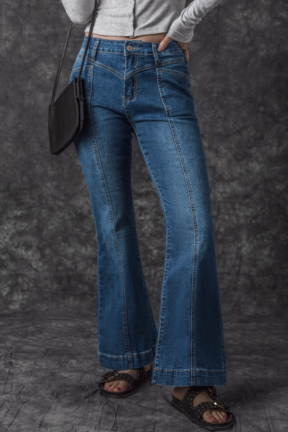 High Waist Seam Flare Jeans