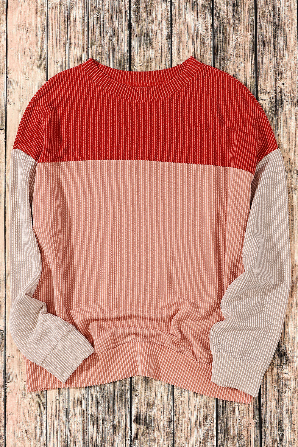 Color Block Long Sleeve Ribbed Loose Top