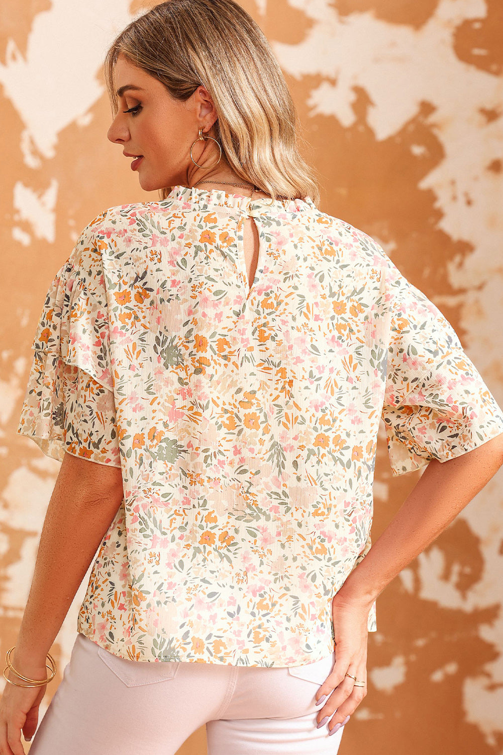Multicolor Floral Ruffle Sleeves Blouse