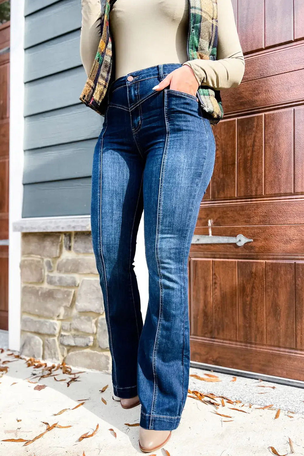 High Waist Seam Flare Jeans