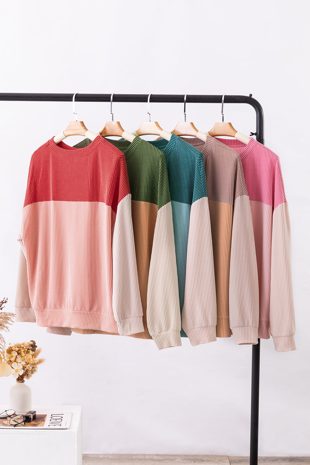 Color Block Long Sleeve Ribbed Loose Top